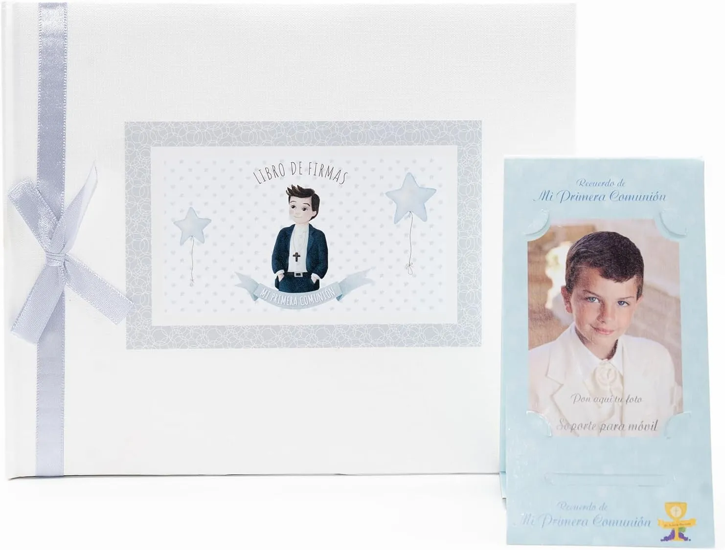 Pack libro de firmas comunión niño + porta móvil (pack completo)