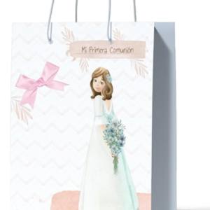12 Bolsas de Regalo Comunión Niña Bolsa GRANDE con Lazo y Diseño Floral 27 x 21 x 11 cm  Elegantes y Resistentes con Asas Ideales para Recuerdos de Comunión  Modelos Variados, Calidad