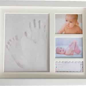 ARGUVAL® - Kit completo huellas bebé con marco de fotos Molde de manos y pies con arcilla natural segura  Regalo original para recién racidos Incluye rodillo y manual Madera c