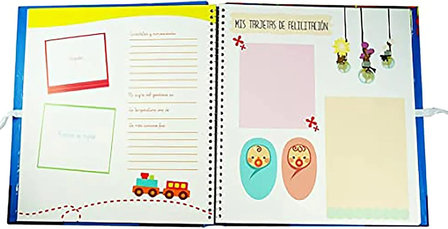 Mi libro del bebé niño, más tampón huellas manos y pies, recuerdo de bebé con 44 páginas a todo color, varias páginas para estampar las huellas durante diferentes meses, tamaño 29x28 - Imagen 4