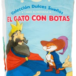 El Gato con Botas Cuento Almohada de Tela, realizado en Material Esponjoso, Suave y fácil de Lavar, Medidas 29 x 38 x 9 centímetros, a Todo Color