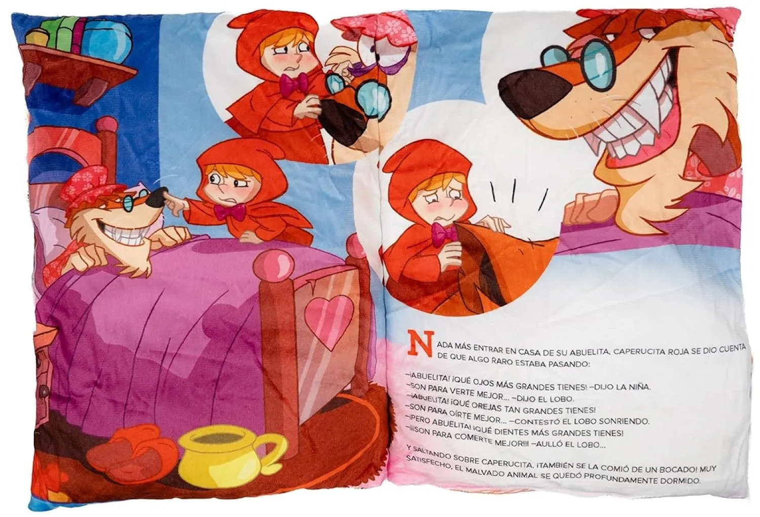 Caperucita roja Cuento Almohada de Tela, realizado en Material Esponjoso, Suave y fácil de Lavar, Medidas 29 x 38 x 9 centímetros, a Todo Color - Imagen 6