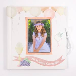 Libro comunión niña Globos con Portada Personalizable con tu Foto Medidas Libro 29 x 27 cm, tamaño Foto 10 x 15 cm Arguval