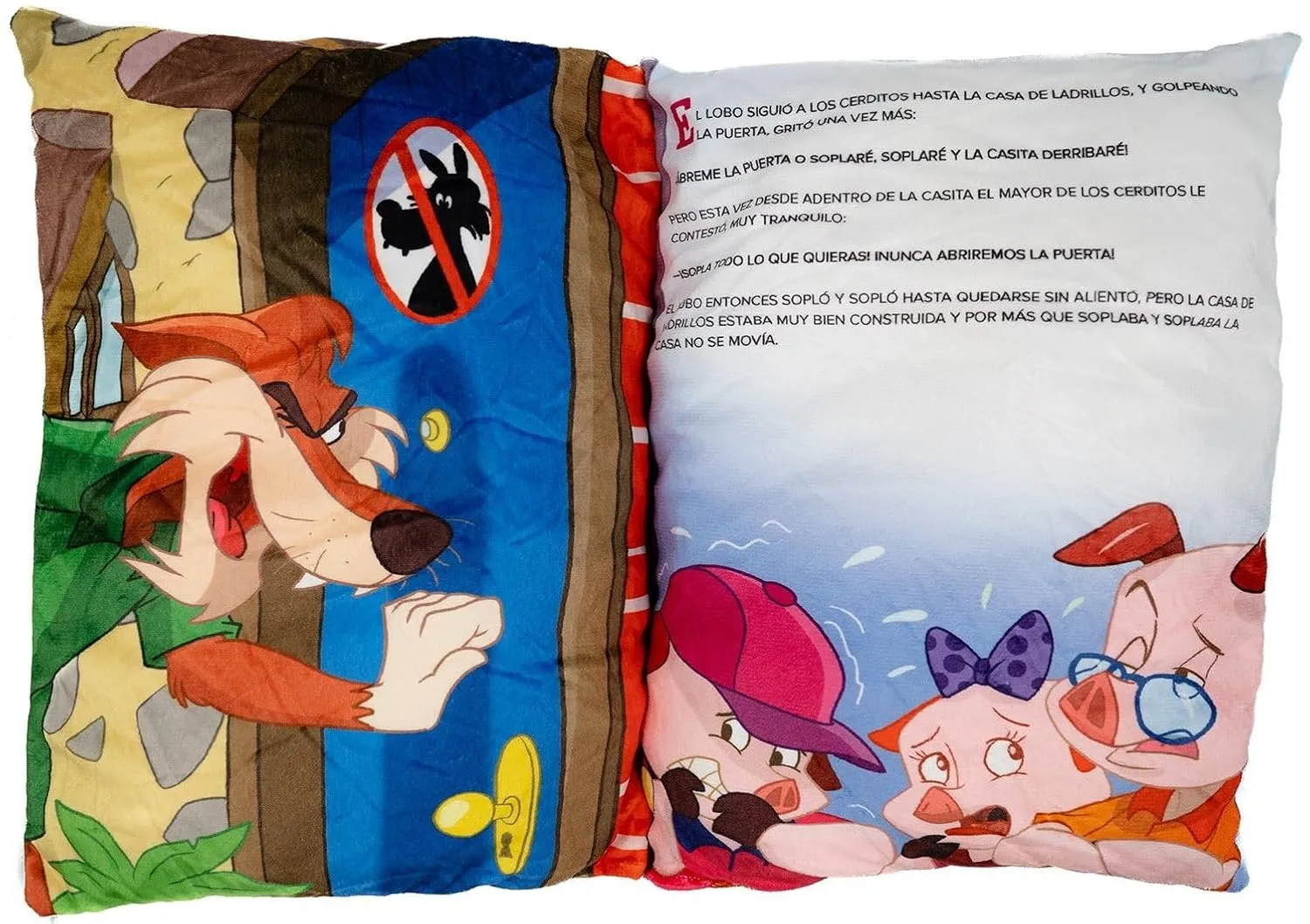Los Tres cerditos Cuento Almohada de Tela, realizado en Material Esponjoso, Suave y fácil de Lavar, Medidas 29 x 38 x 9 centímetros, a Todo Color - Imagen 5