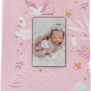 Mi libro del bebé niña, más tampón huellas manos y pies, recuerdo de bebé con 44 páginas a todo color, varias páginas para estampar las huellas durante diferentes meses, tamaño 29x28