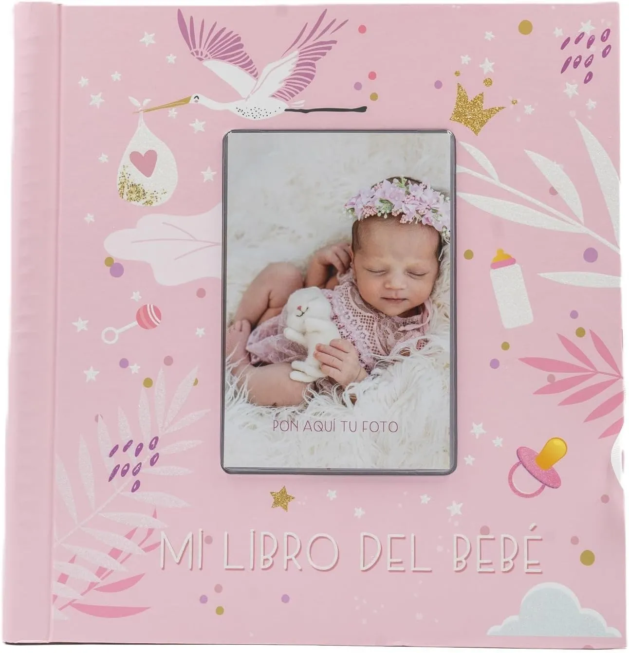 Mi libro del bebé niña, más tampón huellas manos y pies, recuerdo de bebé con 44 páginas a todo color, varias páginas para estampar las huellas durante diferentes meses, tamaño 29x28
