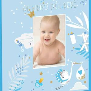 Mi libro del bebé niño, más tampón huellas manos y pies, recuerdo de bebé con 44 páginas a todo color, varias páginas para estampar las huellas durante diferentes meses, tamaño 29x28
