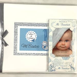 Libro de firmas bautizo bebé niño mas porta móviles con foto personalizable. Libro para recordar los momentos más bellos de un día especial y único