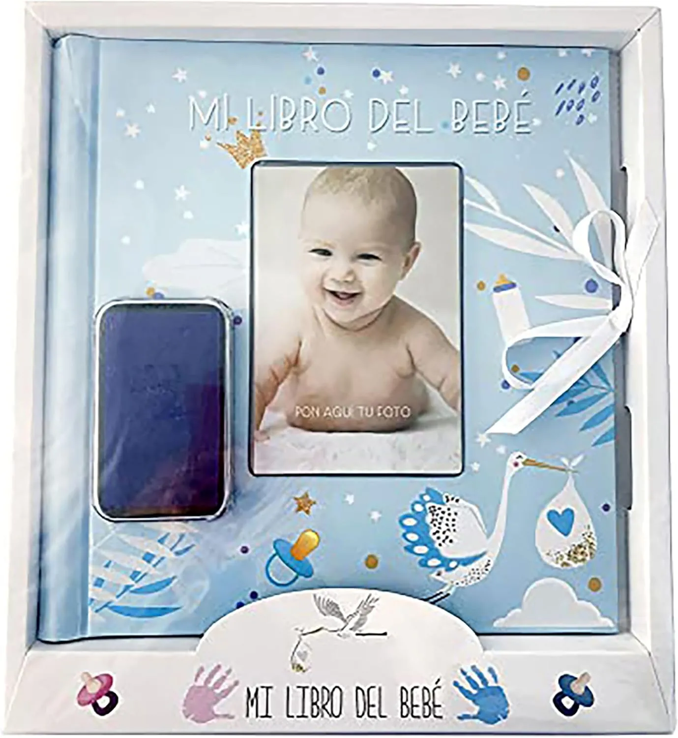 Mi libro del bebé niño, más tampón huellas manos y pies, recuerdo de bebé con 44 páginas a todo color, varias páginas para estampar las huellas durante diferentes meses, tamaño 29x28 - Imagen 2